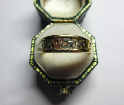 Vintage SOLID 9ct GOLD Band Design Plaited RING, Rose, Yellow & White Gold