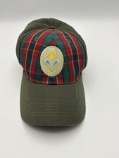 Webelos Cub Boy Scouts Of America Plaid Green Hat BSA Filled Fitted Cap Size M/L