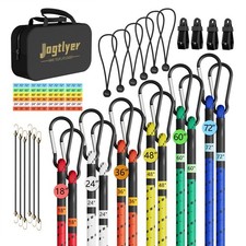 28pcs Heavy Duty Bungee Cords Set with Hooks, Assorted Sizes, Tent Clips, Black