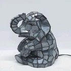 Vintage Tiffany-Style Stained Glass Gray Sitting Elephant Lamp Boho Safari MCM