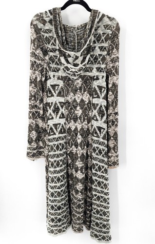 FREE PEOPLE Cardigan lungo con cappuccio stampa geometrica grigio taglia M - Foto 2 di 4