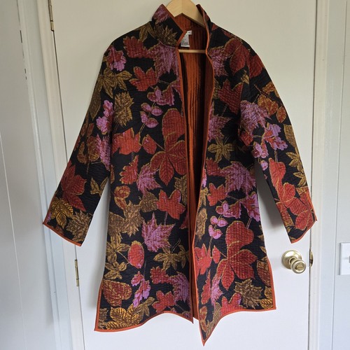 Patty Kim Cotton Silk Floral Quilted Women's XL Jacket - Black and Orange - Picture 3 of 10