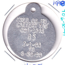 2000-01 FREDERICK  COUNTY MARYLAND  CATTERY TAG #2