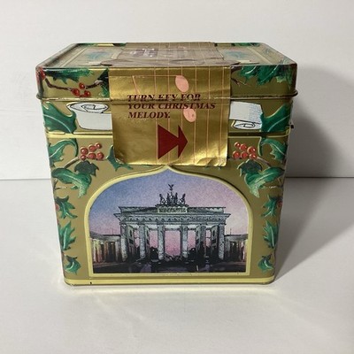 Lambertz VTG Christmas Metal Tin w Music Box Plays We Wish You A Merry Christmas