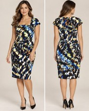 Nine West Women’s Abstract Print Sheath Dress Size 10 Short Sleeve Stud Detail