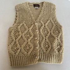 VTG Peddlers 70s Crochet Vest Oatmeal Tan Flower Buttons Women  s Medium