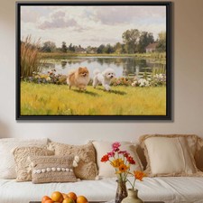 Pomeranian Dog Oil Painting Canvas Print Vintage Wall Art Living Room Decor