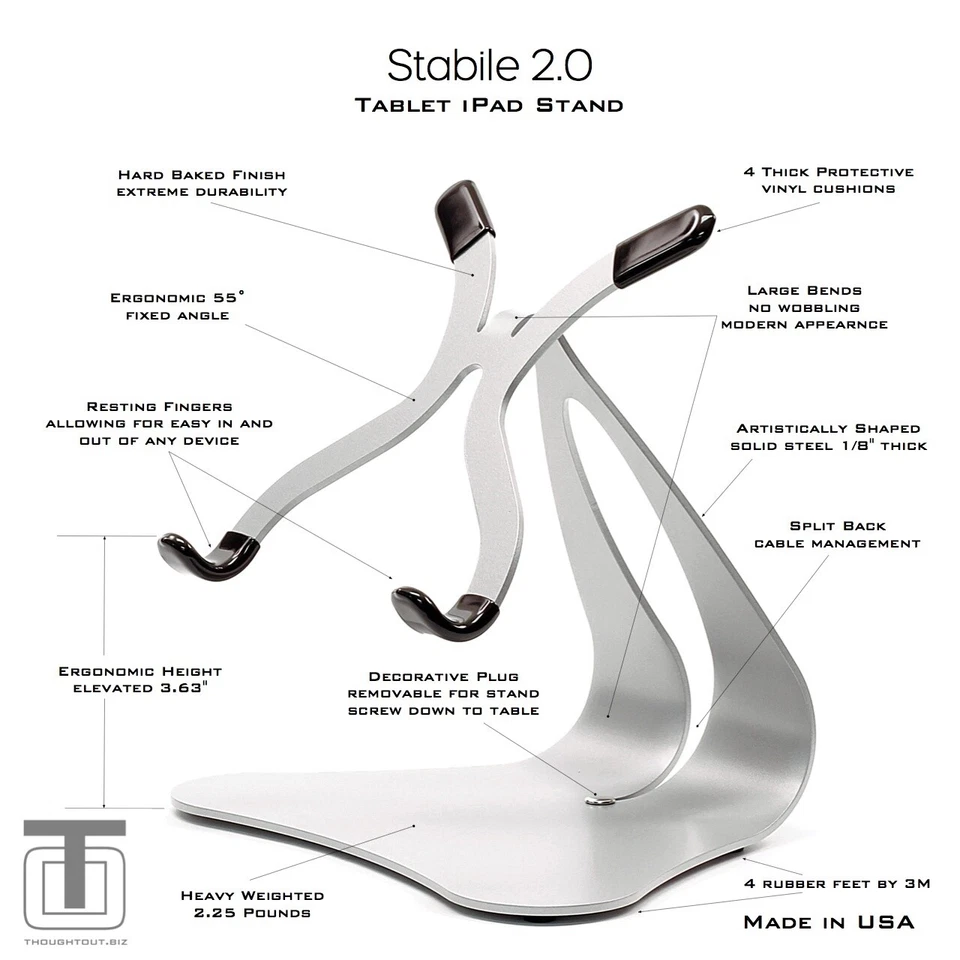 Stabile 2.0 - Fixed-Angle Steel iPad Stand - Silver | Made in USA - Thought Out - Image 2 of 4