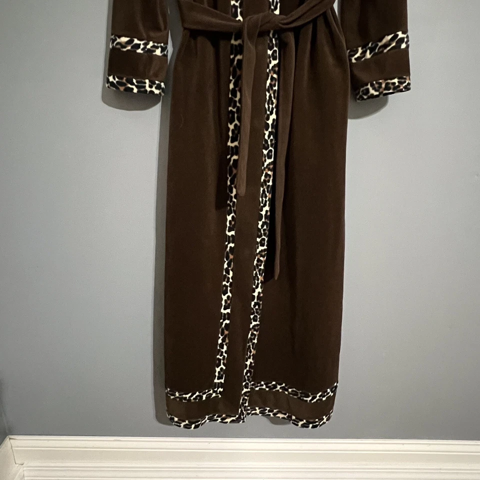 Bata Larga Vintage Vanity Fair Marrón Vellón Talla 14 Bolsillos Estampado Animal Borde Foto 4 de 4