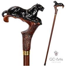 Wooden Walking stick Cane Black Panther Cougar cat Wood Carved Crafted Dark