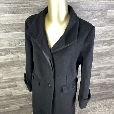TALBOTS Button Front Lined Wool Angora Black Trench Coat Womens Size 12  Petite - Main Image