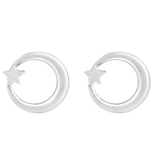 Stellar Star and Crescent Moon Sterling Silver Stud Earrings