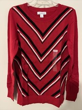 Liz Claiborne Womens Medium Red Striped Pullover Casual Sweater NEW A3055