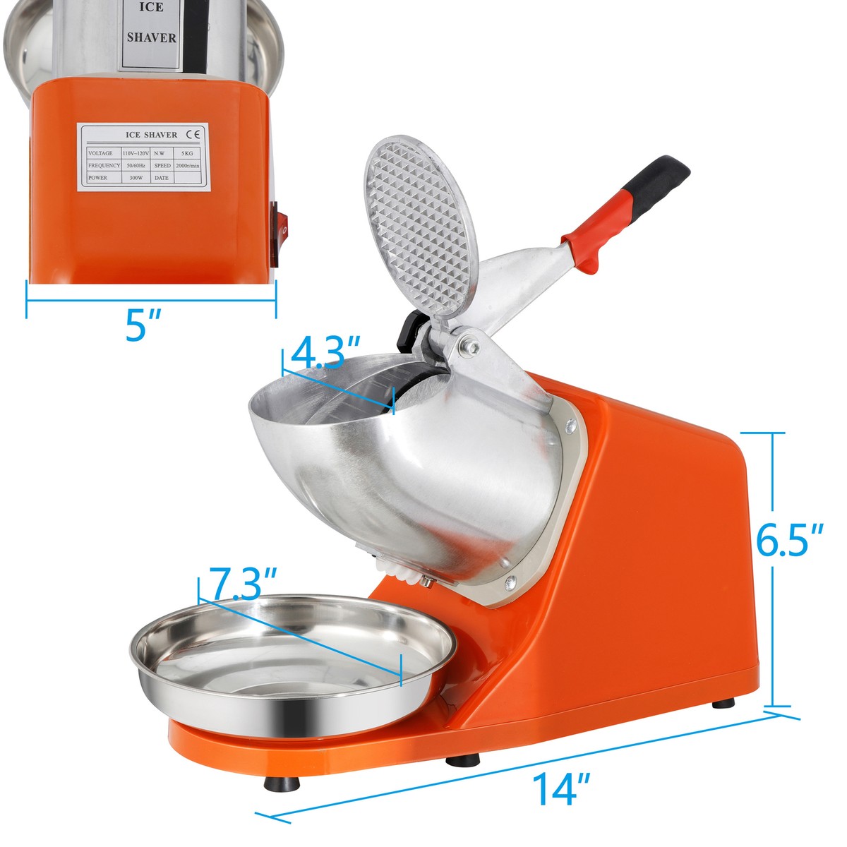 Segawe 300W Electric Ice Crusher – Shaved Ice & Snow Cone Maker, Crushes 143 Lbs Per Hour