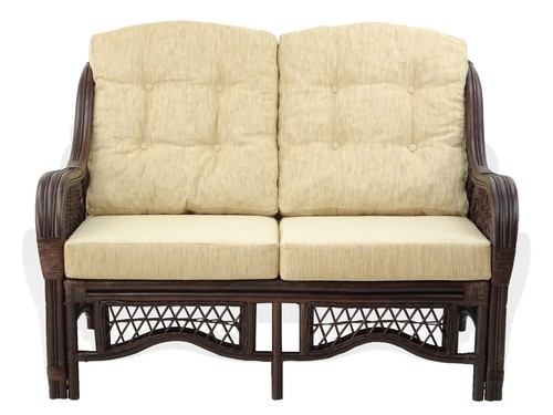 Malibu Design Natural Handmade Rattan Wicker Lounge Loveseat w/Cream Cushions - Picture 7 of 14