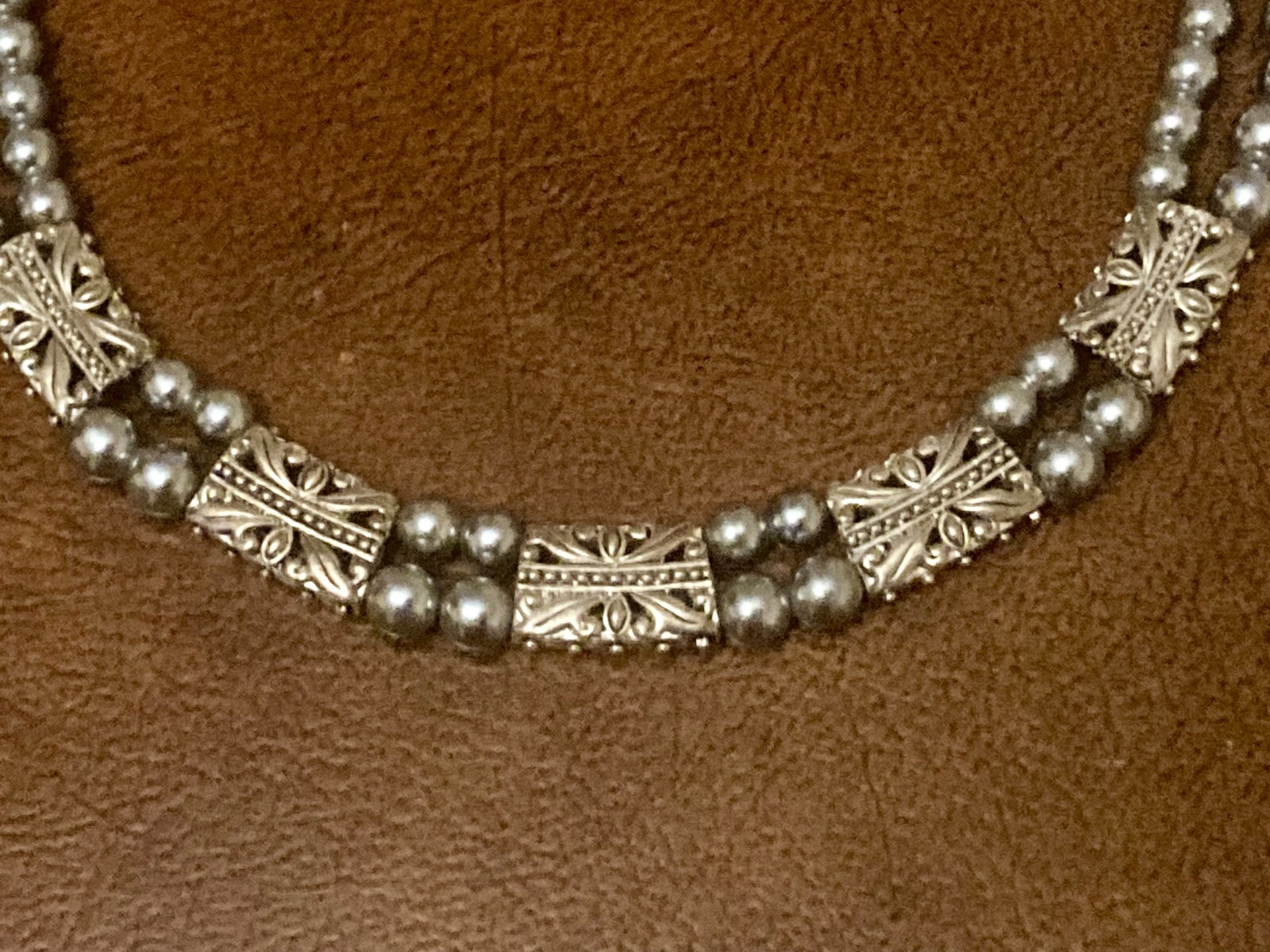 Silver Tone 2 Strand Beaded Statement Collar Neck… - image 2