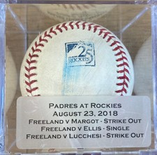 Kyle Freeland 2018 Game Used Two Strikeout Baseball, 8/23/18 Rockies vs Padres