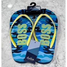 Boys Blue Yellow Camo Chatties Flip Flops Size 2/3