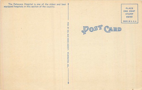 WILMINGTON, DELAWARE HOSPITAL - VINTAGE LINEN POSTCARD VIEW - Picture 2 of 2