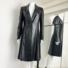 Versace Leather Studded Fitted Long Coat Size It44 Uk12