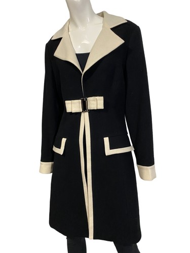 Neiman Marcus Wool Coat Black & Cream Jacket Medium - Picture 2 of 12