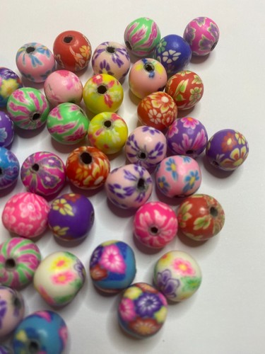 10mm Polymer Clay Beads Round At Random Color Flower Pattern Jewellery Making - Picture 3 of 12
