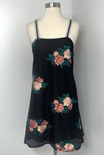 Zara Trafaluc Dress Womens Small Black Floral Embroidered  Metallic Sleeveless