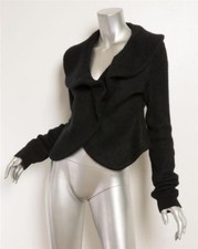 Givenchy Womens Black Mohair Wool Knit Wrap Ruffle Collar Sweater Jacket M New