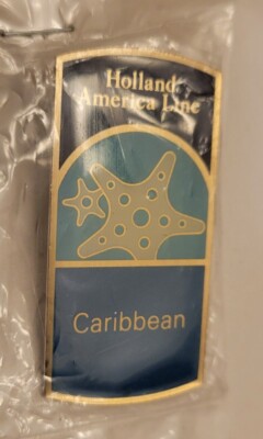 Holland America Line ''Caribbean'' Silver Back Souvenir Lapel Pin 1 3/4'' x 7/8''