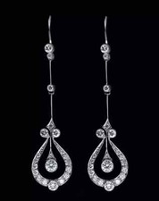Vintage Art Deco Style 2Ct Lab Created Drop/Dangle 14K White Gold FN Earrings