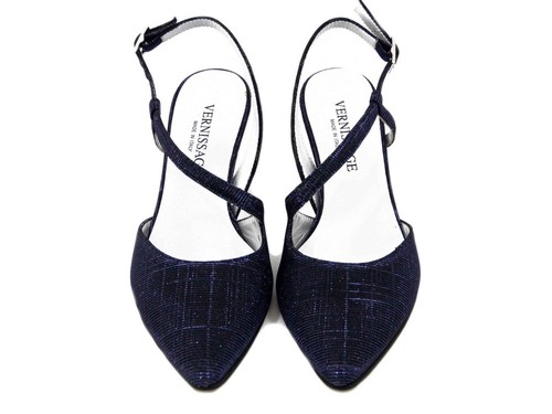 Sling Back in Tessuto Glitter Blu 37 Tacco Medio 7 cm Made in Italy VERNISSAGE - Picture 2 of 5