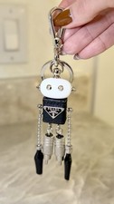 Prada Robot Keychain Black Saffiano Leather and Metal Hardware
