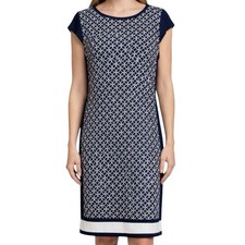 Michael Kors Women's XL Navy Rope Print Cap Sleeve Sheath Dress