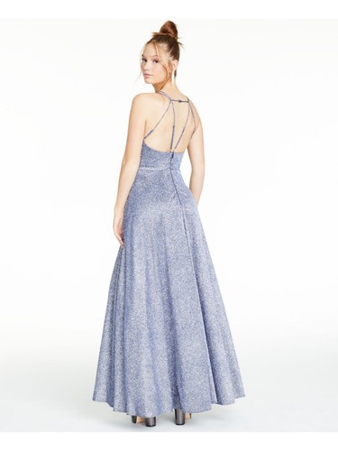 SEQUIN HEARTS Womens Blue Spaghetti Strap V Neck Formal Empire Waist Dress 9 - Picture 5 of 6