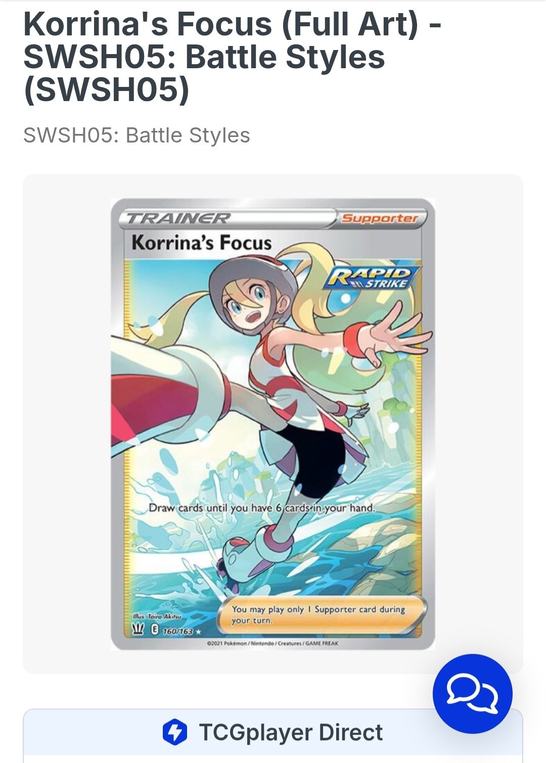 Korrina's Focus (Full Art) 160/163 Swsh05: Battle Styles Holo