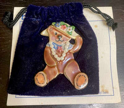 #ad #ad ExClaymations Bear Brooch Pin w 22 K Gold Trim Art To Wear w Velvet Bag Vintage $17.00