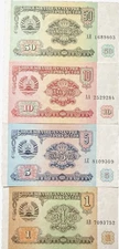 Tajikistan Ruble Set 1994 AU-UNC Picks 5A, 4A, 3A, 1A
