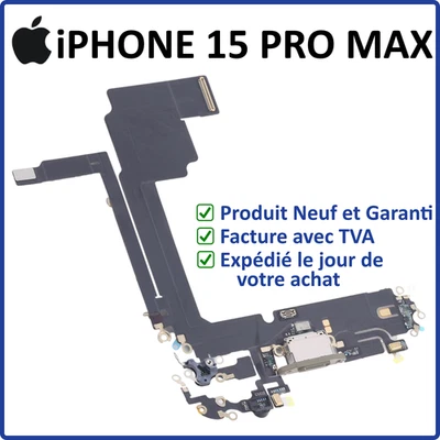 NAPPE FLEX CONNECTEUR CHARGE POUR IPHONE 15 PRO MAX TITANE NATUREL USB-C MICRO - Photo 1/3
