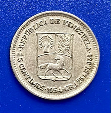 1954 Venezuela 25 Centimos 0.835 Silver Coin - FREE Shipping