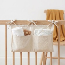 Burlywood Linen Baby Bedside Hanging Storage Bag 2 Pockets Cribs Organizer