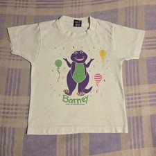 Vintage 90s Barney Shirt Kids Size 6-8 White Purple Ballons Party 1991 Made USA