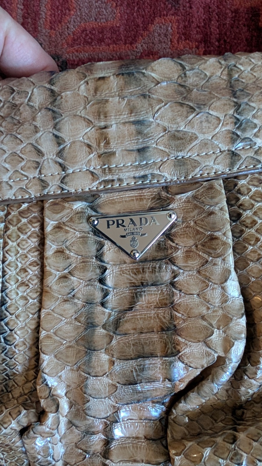 PRADA Python Brown PushLock Shoulder Bag Snake Au… - image 8
