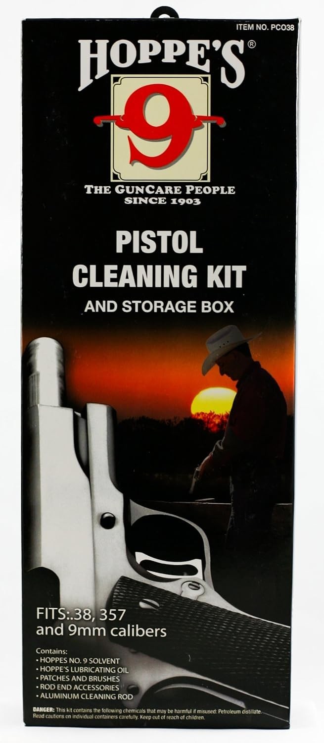 Essential .38/.357 & 9mm Pistol Cleaning Kit with Aluminum Rod & Lubricant