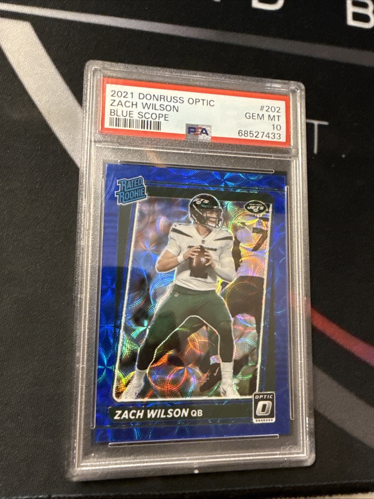 2021 Panini Donruss Optic Rated Rookie Zach Wilson #202 Blue Scope Prizm PSA 10