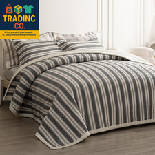 Cotton Striped Quilt Set, Ultra Soft 3 Pieces Queen Size Bedding with 2 Pillow S