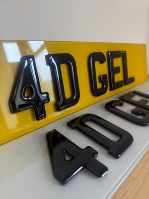 4d GLOSS GEL RAISED 5mm Car Reg Number Plates Registration MOT Legal Road Plate