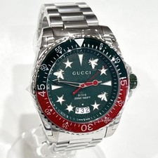 GUCCI YA136222 136.2 DIVE Quartz Green Dial Stainless Steel Date Watch Full Link