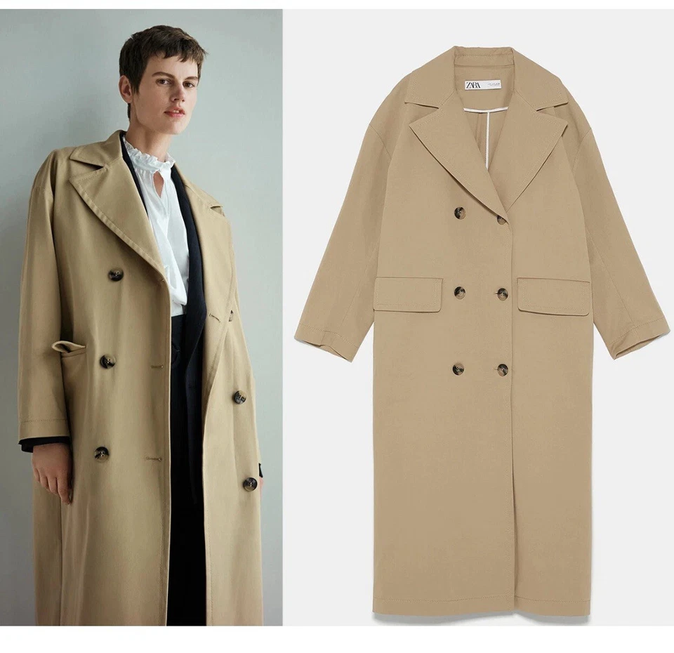 Zara long buttoned trench coat size S Oversized Preppy Minimalist Travel Capsule - Image 3 of 4