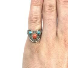 Anello in argento turchese filigrana gioielli rosso antico corallo 17,2 mm / ...