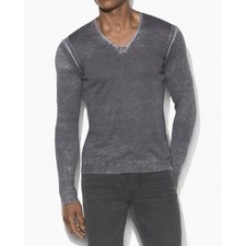 398 John Varvatos L/S V Reverse Print Sweater Mens Grey Wool Blend Y1773U3B M